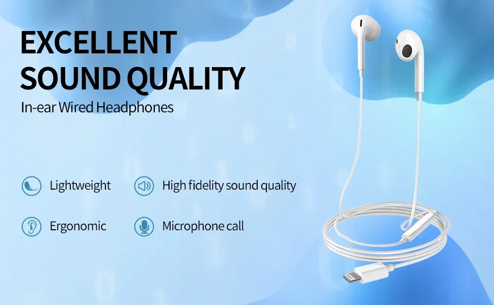 Wired Earbuds for iPhone 14/13/12/11/Pro Max/X/XS/XR/8/7 Plus - Built-in Mic & Volume Control‌