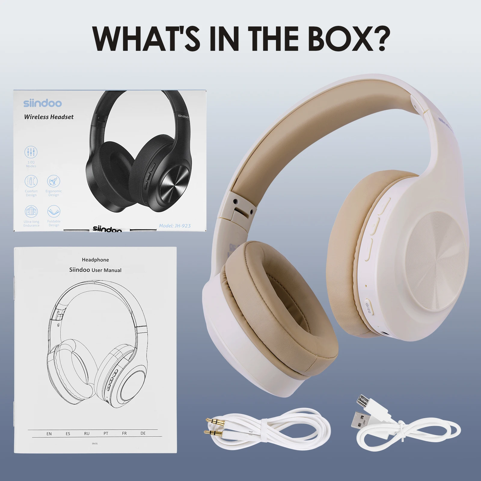 Siindoo JH-923 Wireless Headphones Over Ear,Foldable Bluetooth Headsets,3EQ Sound Modes, Hi-Res Audio with Deep Bass Microphone