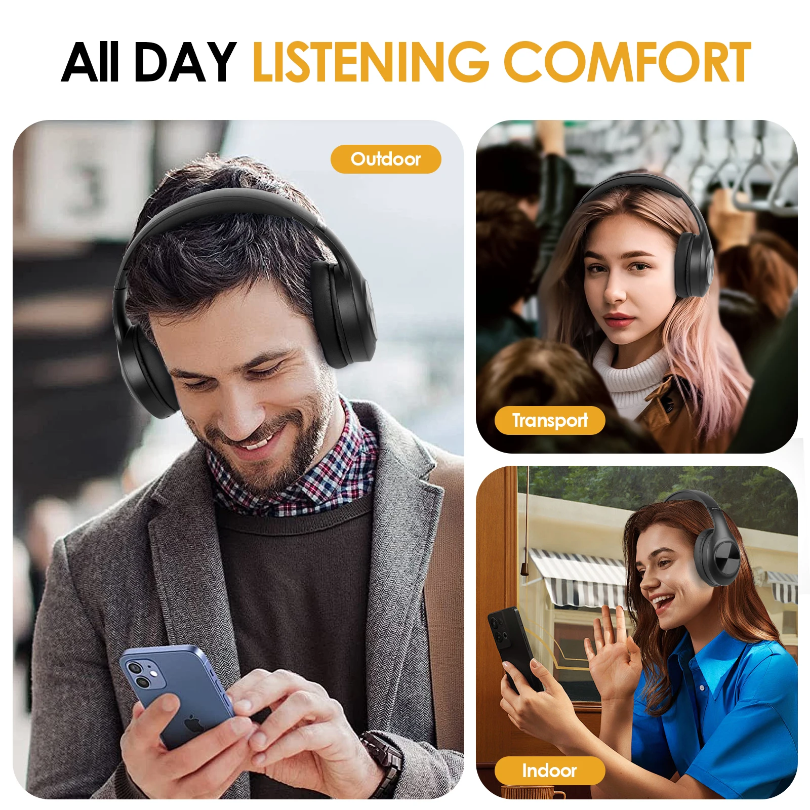 Siindoo JH-923 Wireless Headphones Over Ear,Foldable Bluetooth Headsets,3EQ Sound Modes, Hi-Res Audio with Deep Bass Microphone