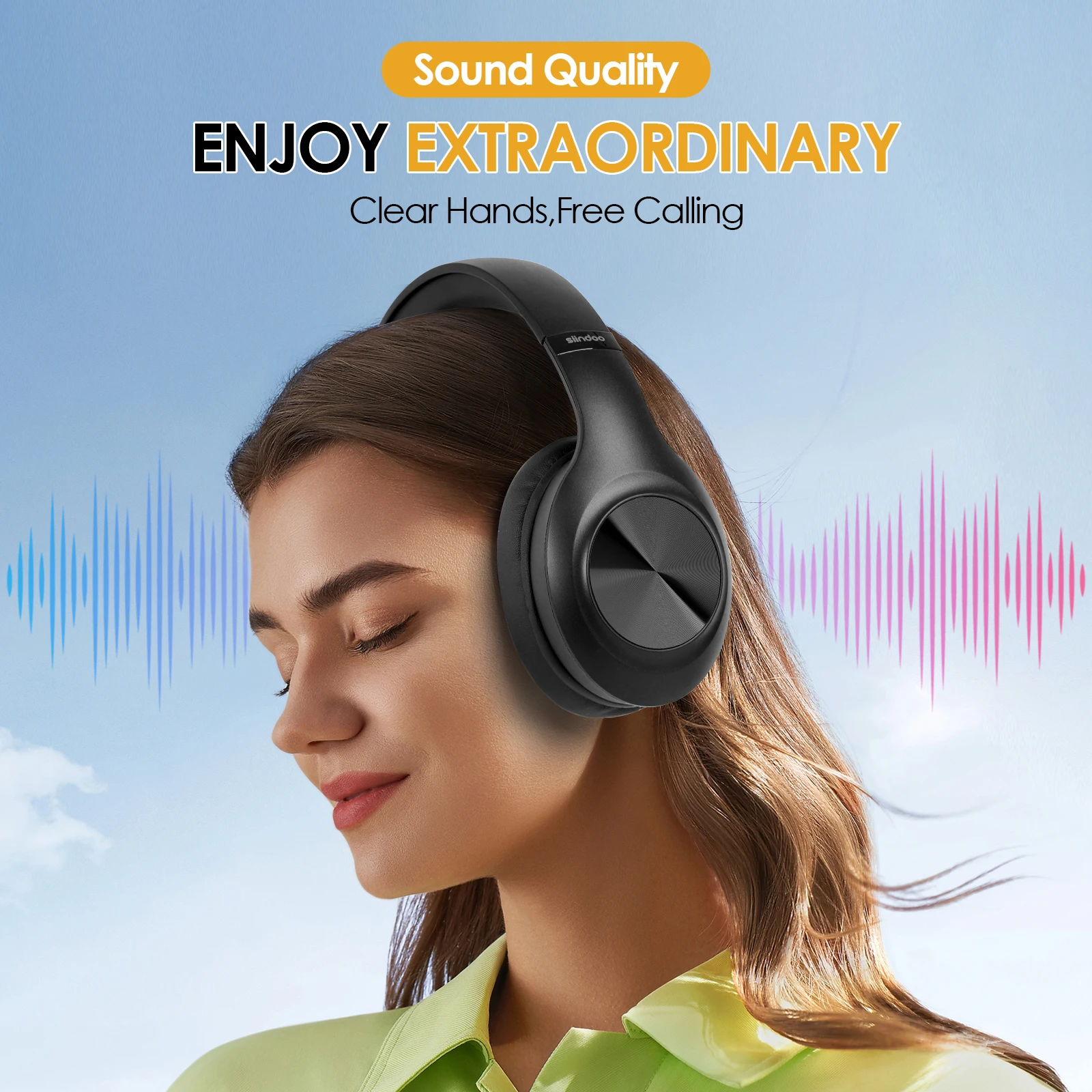 Siindoo JH-923 Wireless Headphones Over Ear,Foldable Bluetooth Headsets,3EQ Sound Modes, Hi-Res Audio with Deep Bass Microphone