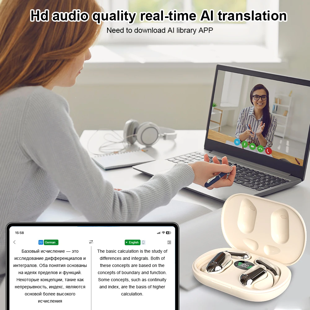 3-in-1 Wireless Bluetooth 5.3 Earbuds Real Time 144 Languages AI Translation Headphones Burn Style HiFI Stereo Earbuds Headphone