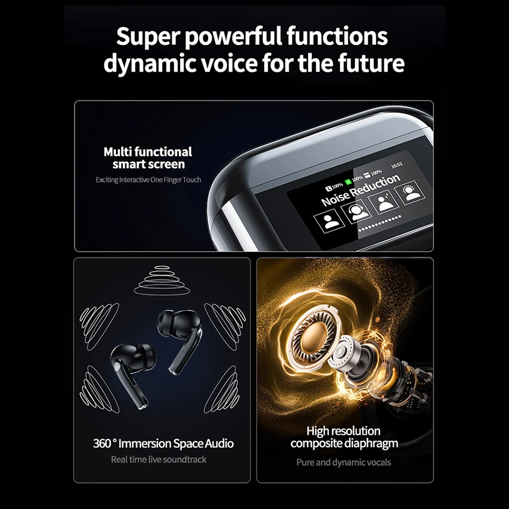 Wireless BT 5.4 Real Time Translator Earbuds ANC Noise Cancelling 144 Languages Translation Earphones Smart Touch Screen Housing