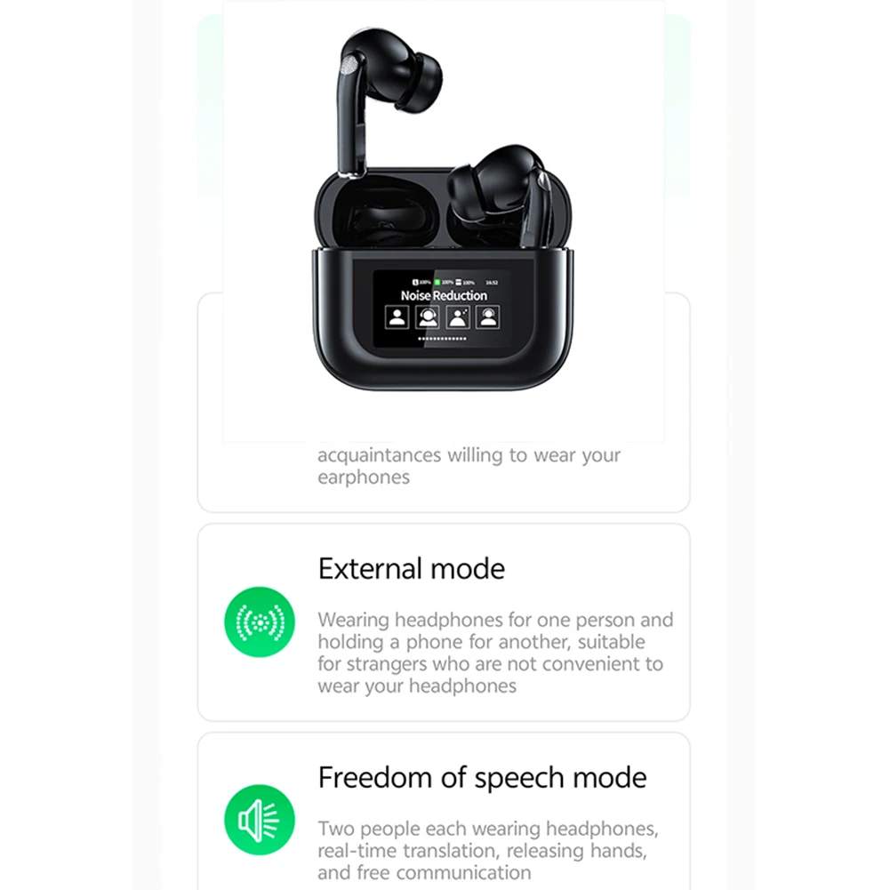Wireless BT 5.4 Real Time Translator Earbuds ANC Noise Cancelling 144 Languages Translation Earphones Smart Touch Screen Housing