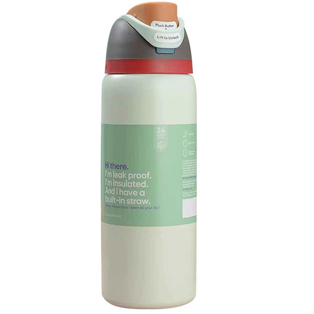 32oz Insulated Water Bottle Double-Layer Straw Water Bottle Stainless Steel Sports Water Bottle for Outdoor Sports