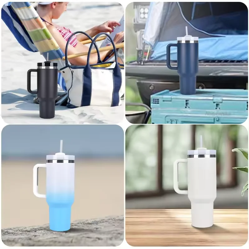 6 Pack 40oz Double Wall Stainless Steel Tumbler with Handle Large Capacity Insulated Tumbler for Camping Gym - Set of 6