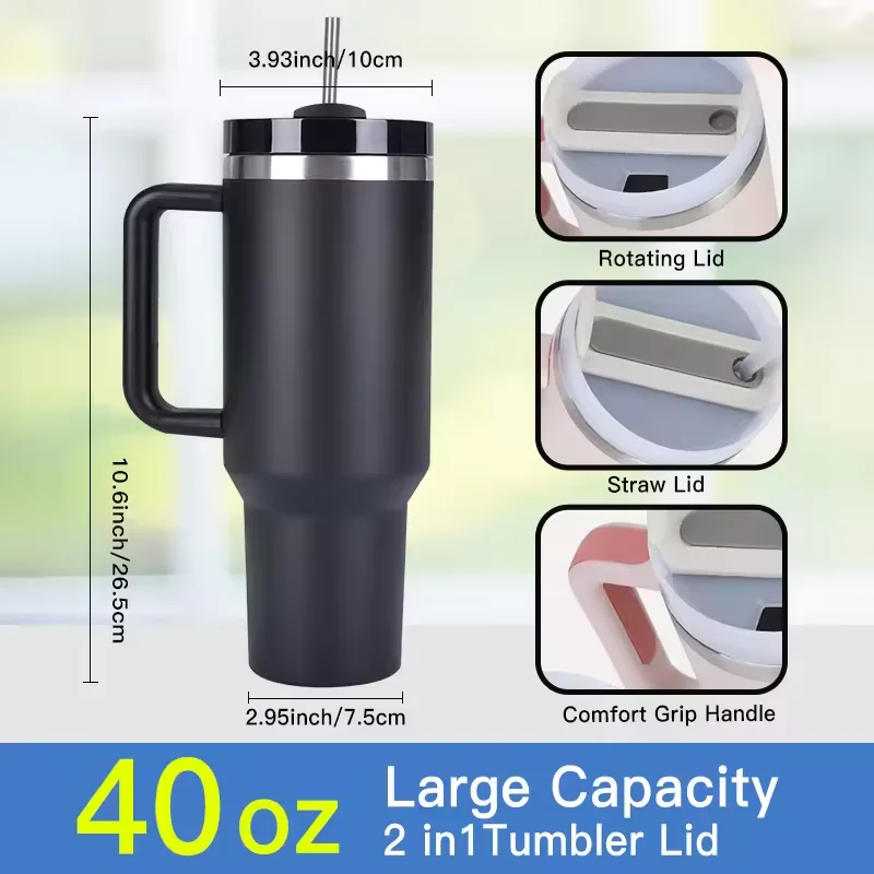 6 Pack 40oz Double Wall Stainless Steel Tumbler with Handle Large Capacity Insulated Tumbler for Camping Gym - Set of 6