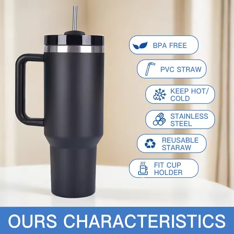 6 Pack 40oz Double Wall Stainless Steel Tumbler with Handle Large Capacity Insulated Tumbler for Camping Gym - Set of 6