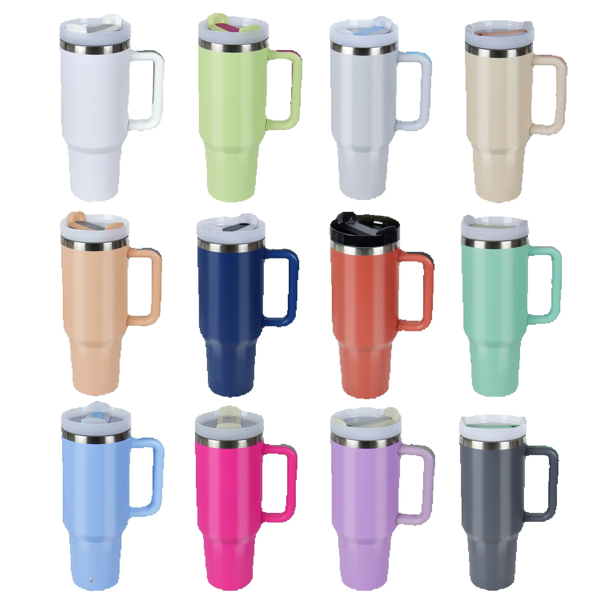 6 Pack 40oz Double Wall Stainless Steel Tumbler with Handle Large Capacity Insulated Tumbler for Camping Gym - Set of 6