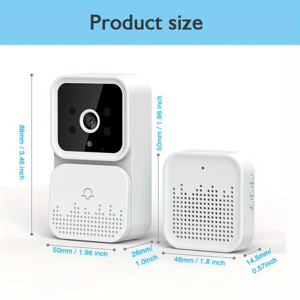 Wireless smart video doorbell 2.4GWiFi, 2-channel audio, night vision, SD card/cloud storage home security surveillance camera