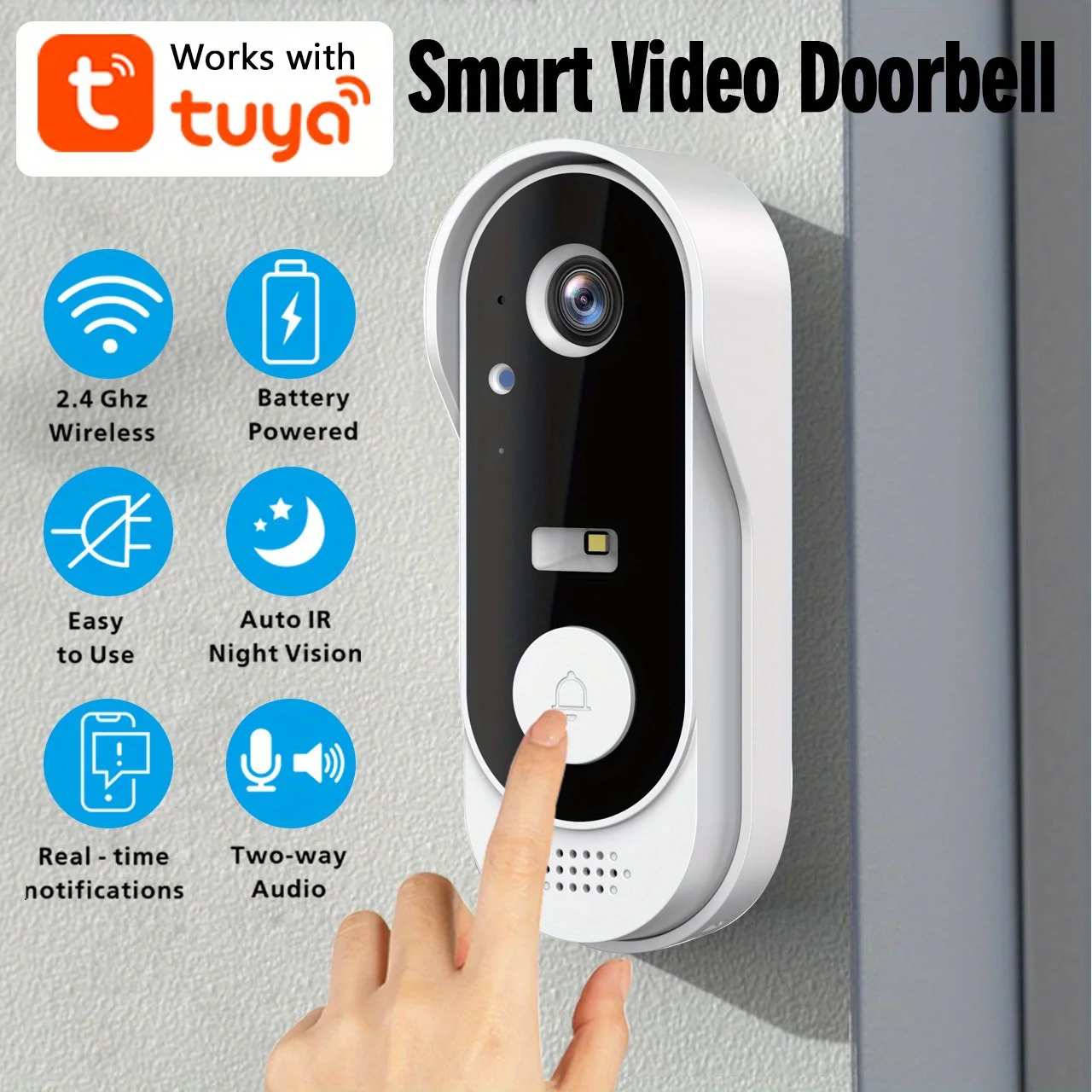 Tuya WiFi Video Doorbell Two-way Audio,Outdoor HD1080P,SD/ Cloud Storage,Motion Detection,Easy To Install Real-time Notification