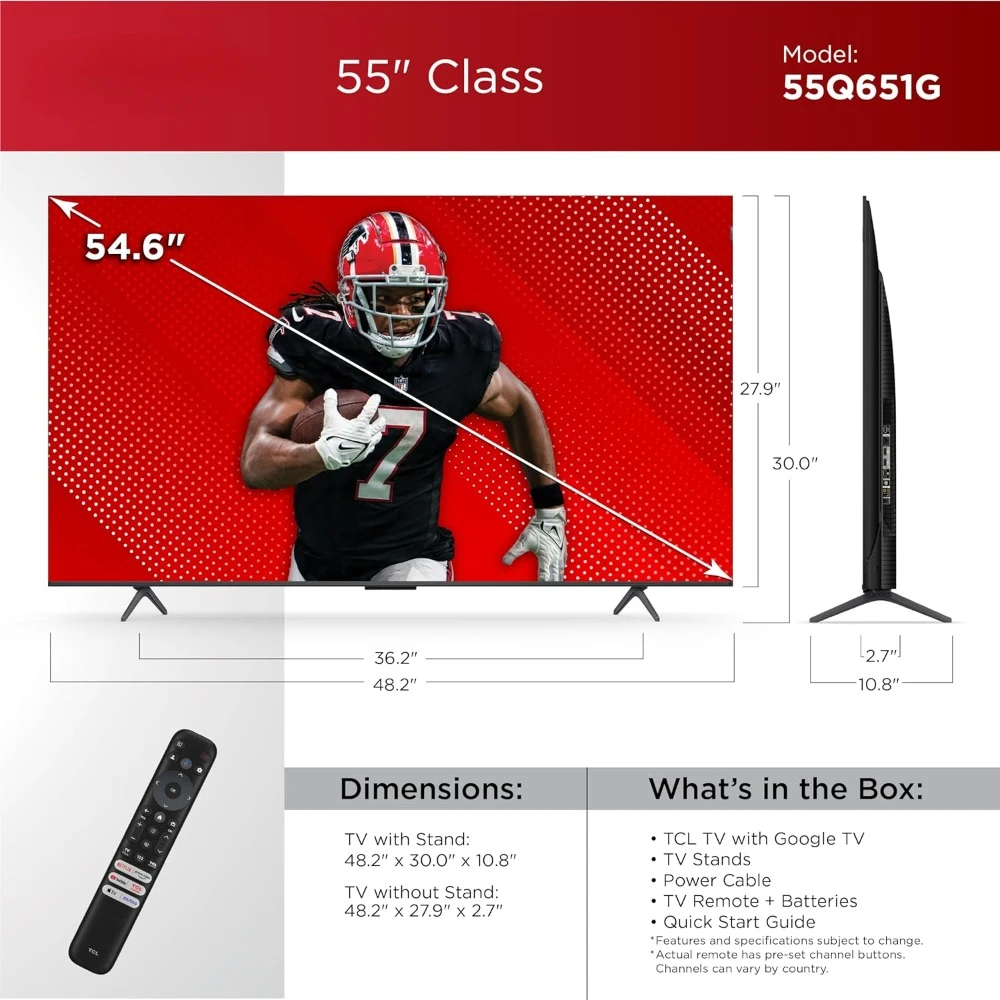 55-Inch QLED 4K UHD Smart TV with Google TV Dolby Vision, Dolby Atmos, HDR Pro+, Game Accelerator Enhanced Gaming, Voice Remote