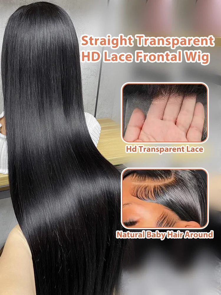 250 300 Density 40 42 Inch Straight 13x6 HD Lace Frontal Human Hair Wigs Brazilian Transparent 13x4 Lace Front Wig For Women