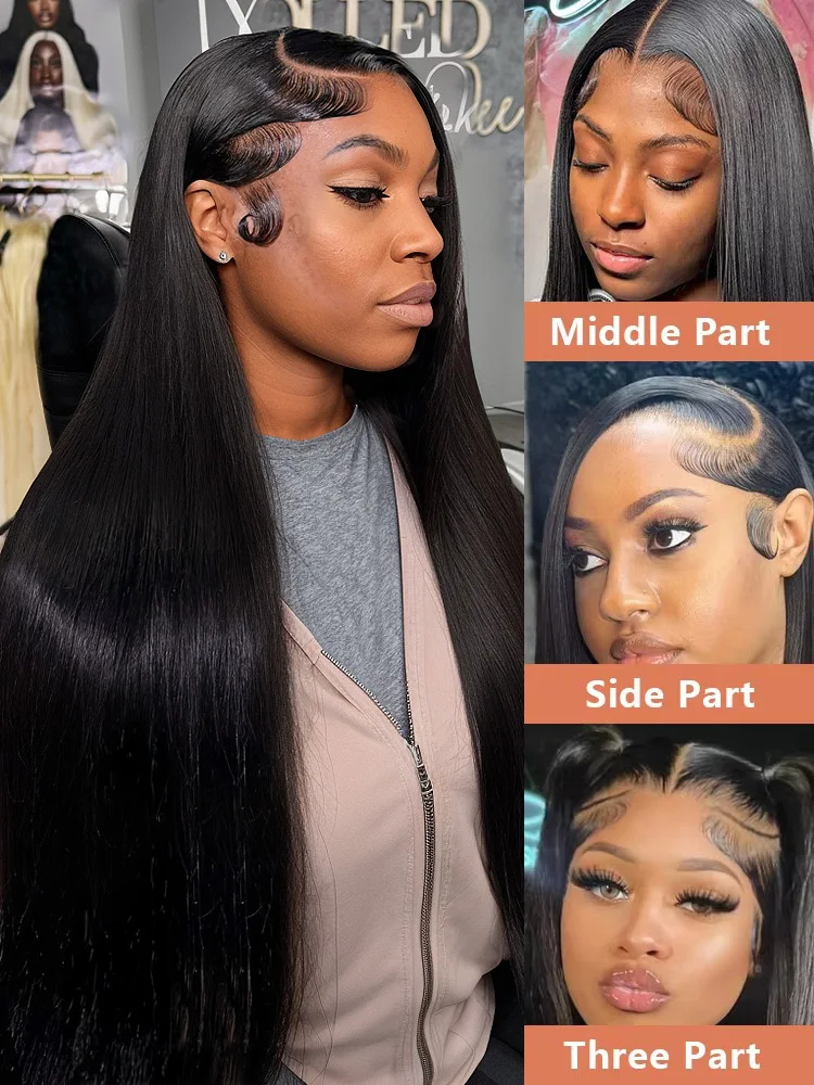 250 300 Density 40 42 Inch Straight 13x6 HD Lace Frontal Human Hair Wigs Brazilian Transparent 13x4 Lace Front Wig For Women