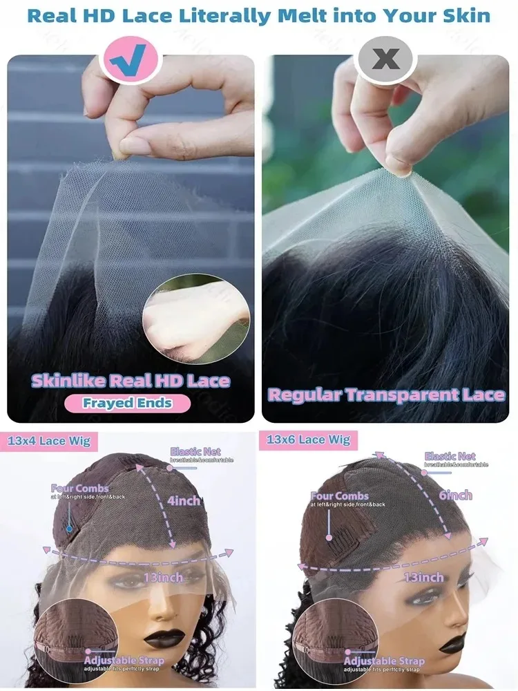 250 300 Density 40 42 Inch Straight 13x6 HD Lace Frontal Human Hair Wigs Brazilian Transparent 13x4 Lace Front Wig For Women