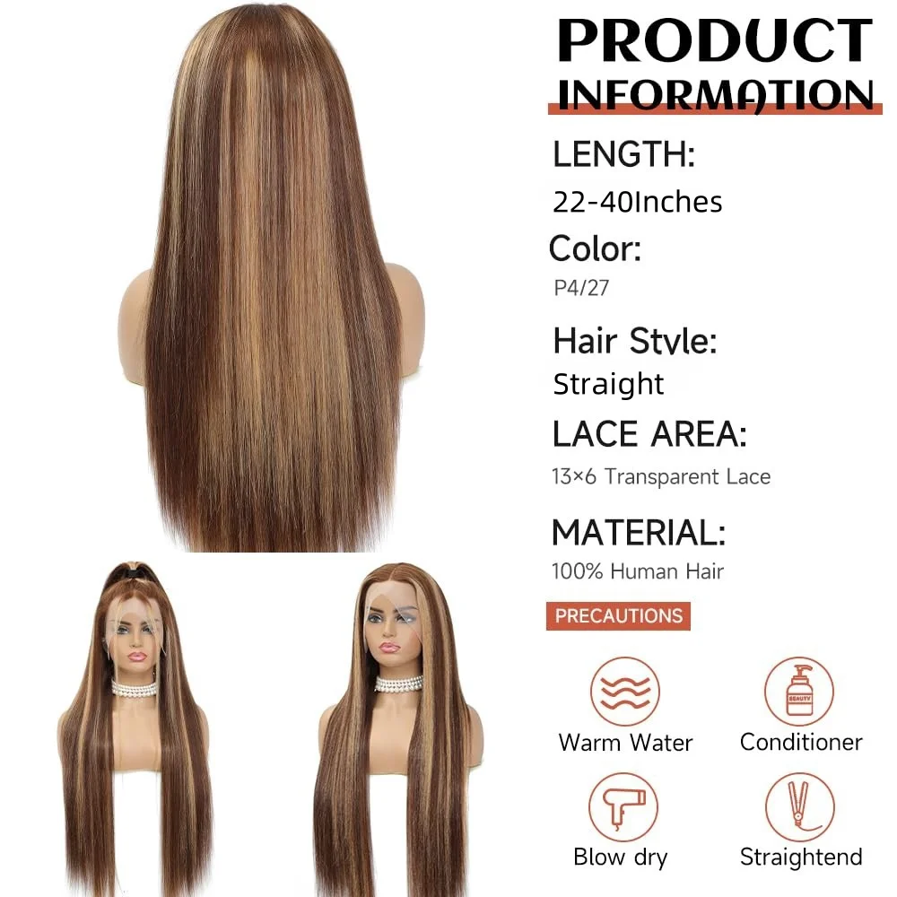 30 Inch Highlight 13x6 Lace Frontal Wig Human Hair 250 Density Highlight Ombre Colored Pre Plucked Human Hair Wigs For Woman