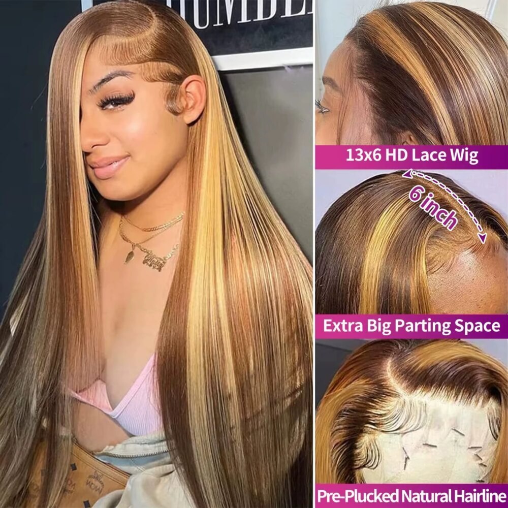30 Inch Ombre Highlight 13x6 Lace Frontal Wig Pre-Plucked Hair - Image 6