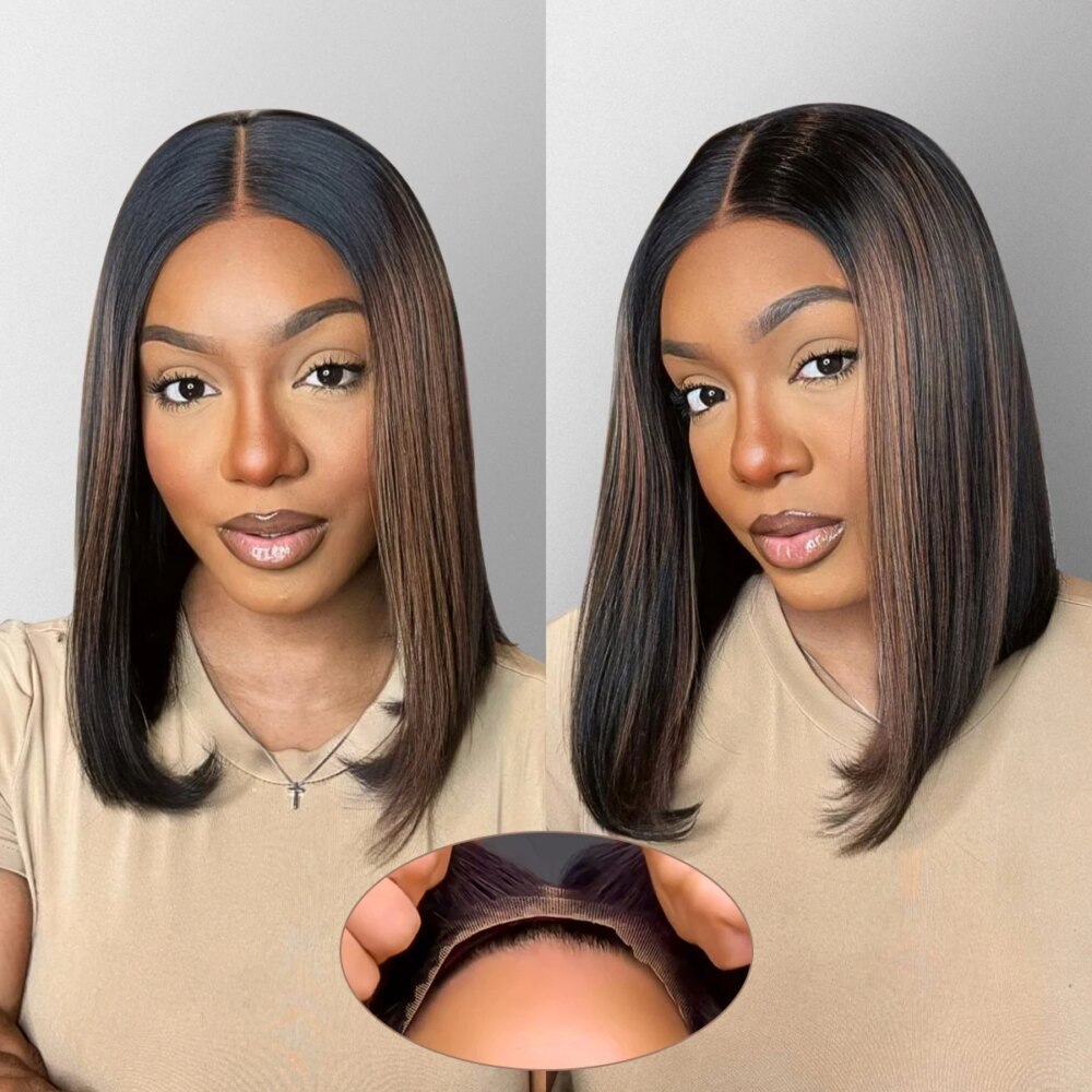 1B/30 Straight Short Bob Glueless Human Hair Wig 5x5 HD Lace