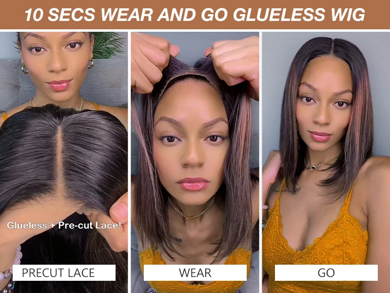 1b/30 Straight Short Bob Wear And Go Glueless Wigs Human Hair Pre Plucked Pre Cut 5x5 Hd Lace Closure Wigs With Natural Hairlin