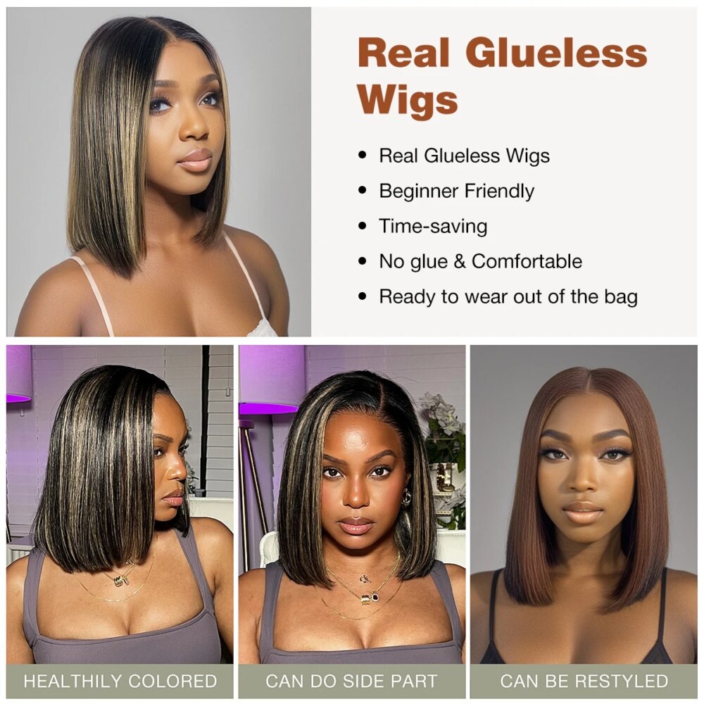 Wear & Go Glueless Bob Wig 5x5 HD Lace Human Hair P1B/27 10" - Image 5