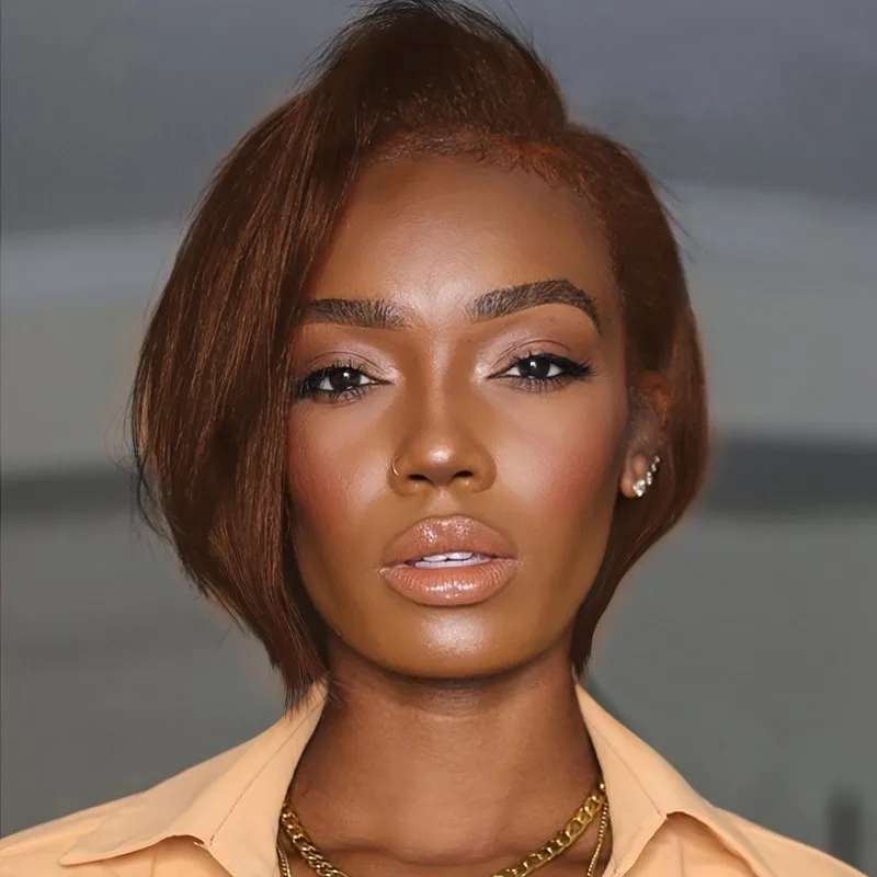Mother's day gift 13x4 frontal lace pixie cut human hair wig 8inch brown black color 150% density daily darty cospaly use wig
