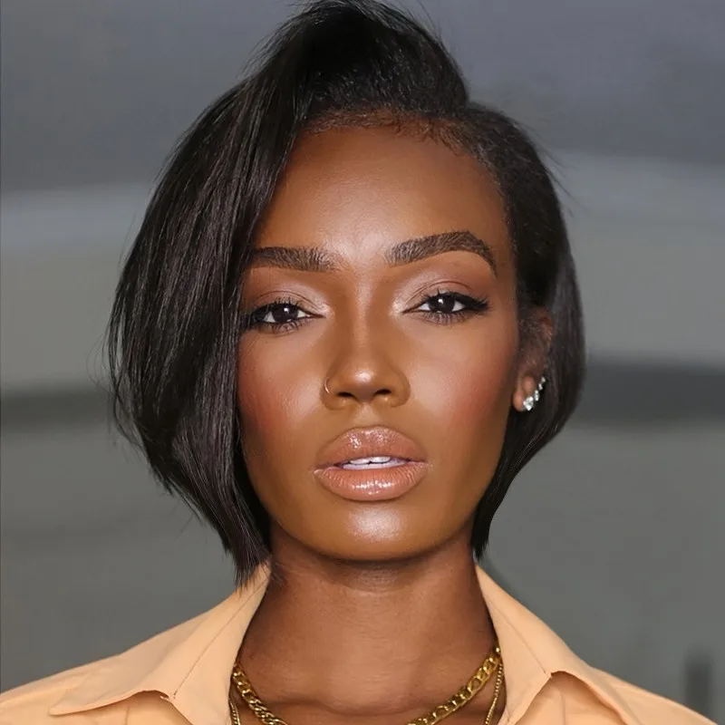 Mother's day gift 13x4 frontal lace pixie cut human hair wig 8inch brown black color 150% density daily darty cospaly use wig
