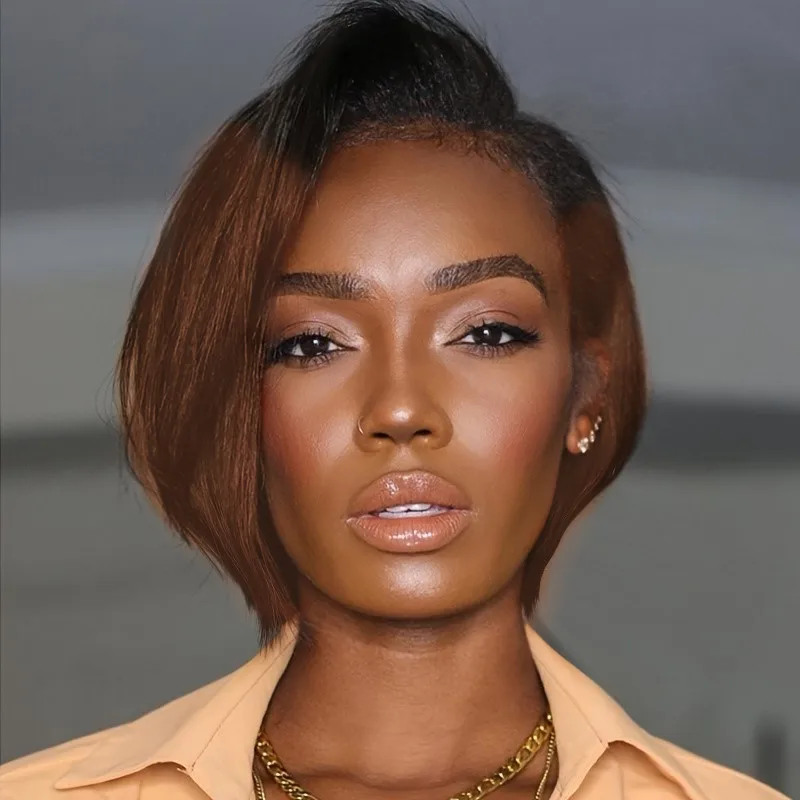 Mother's day gift 13x4 frontal lace pixie cut human hair wig 8inch brown black color 150% density daily darty cospaly use wig