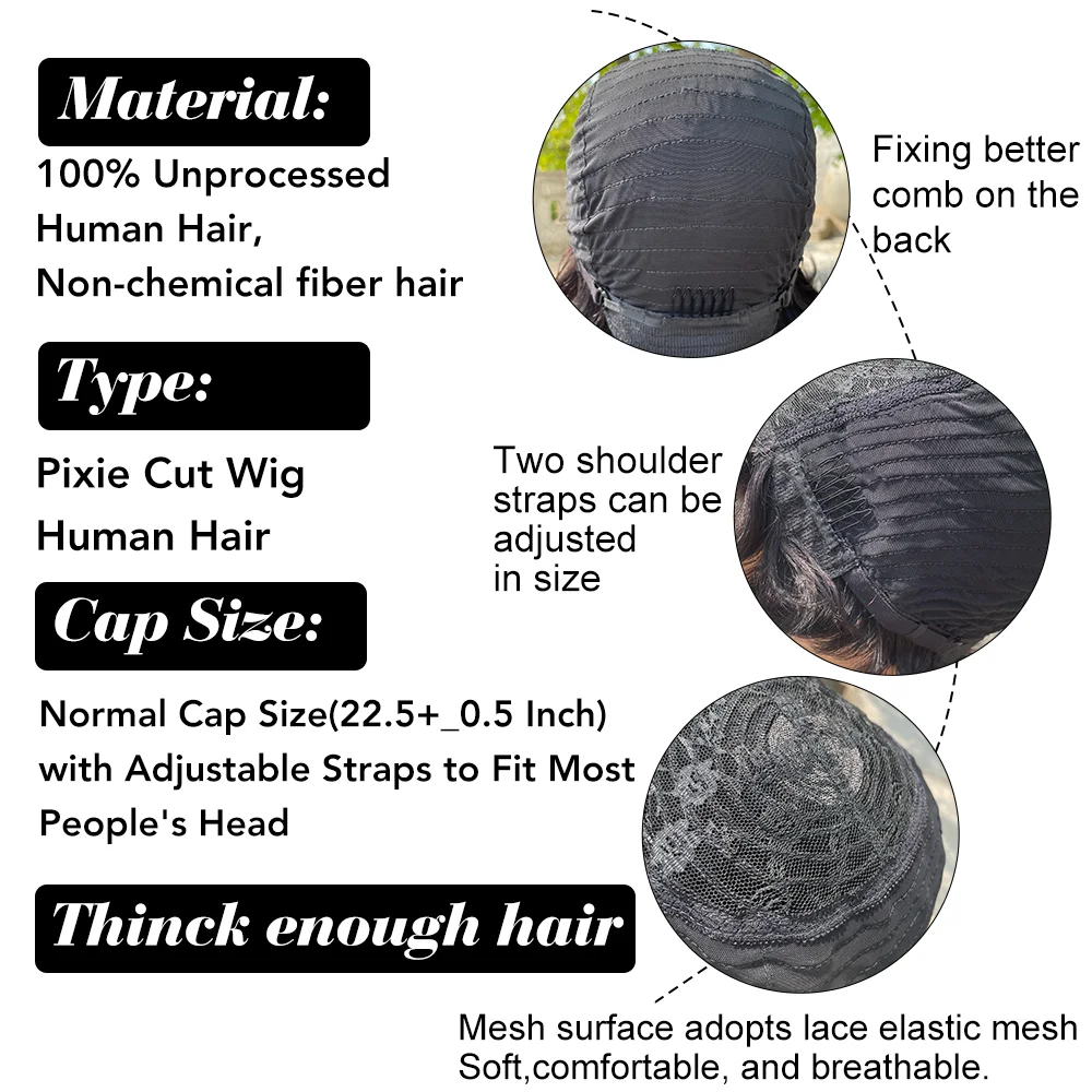 Short Human Hair Wigs for Black Women Pixie Cut Wig Human Hair Wig Glueless Wigs for Women Short Pixie Straight Human Hair Wigs