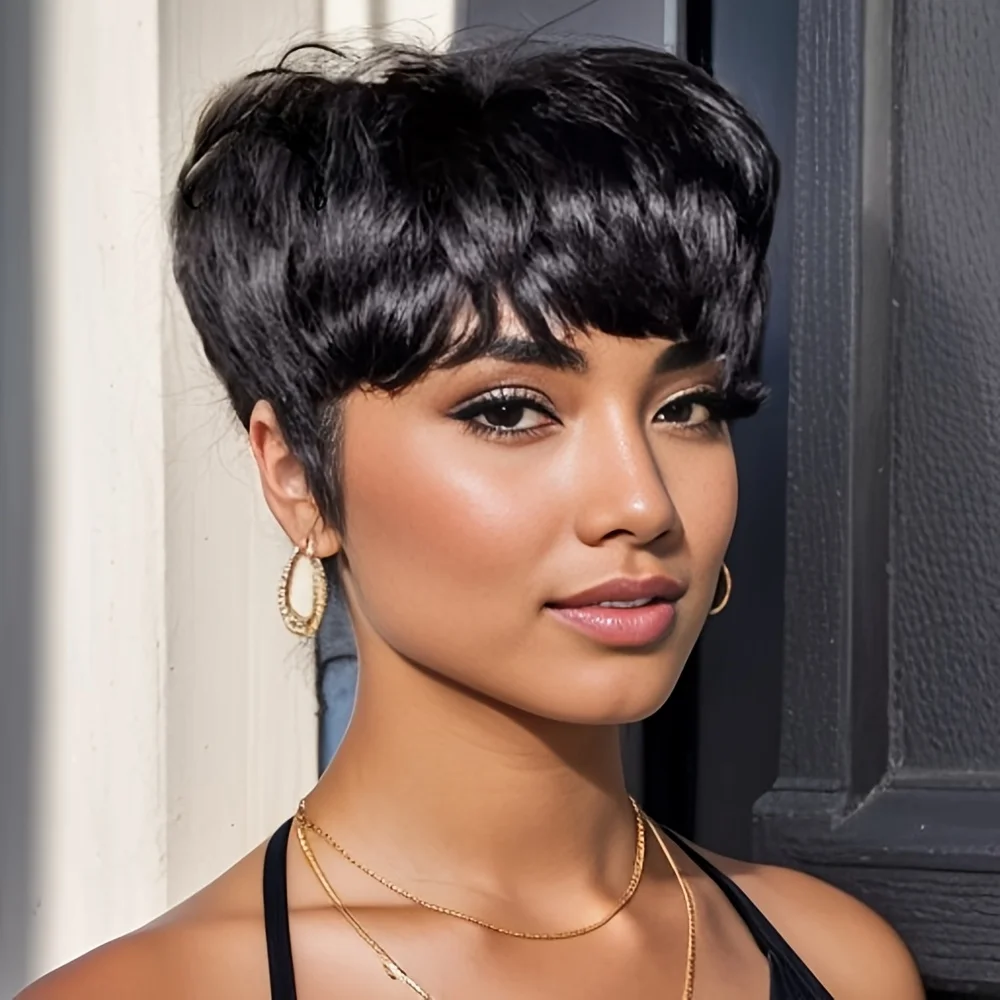 Pixie Cut Human Hair Wig for Black Women Short Layered Style - Image 4
