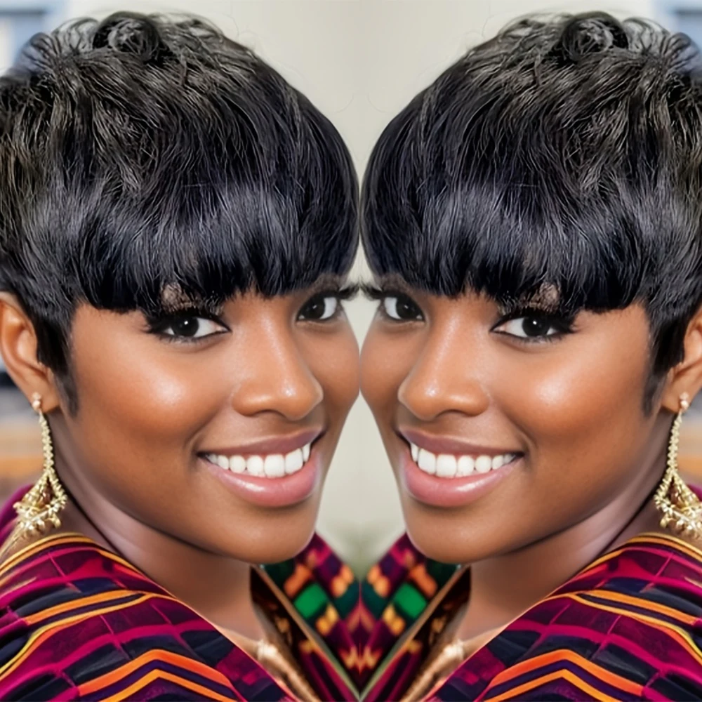 Pixie Cut Human Hair Wig for Black Women Short Layered Style - Image 3