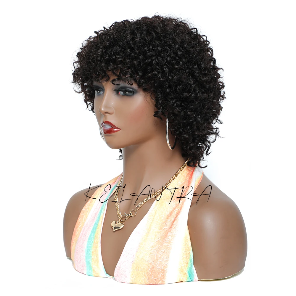 Pixie Cut Human Hair Wigs For Black Women Afro Rose Curly Funmi Glueless Wigs with Bangs Short Bouncy Curly Bob Wig With Bangs