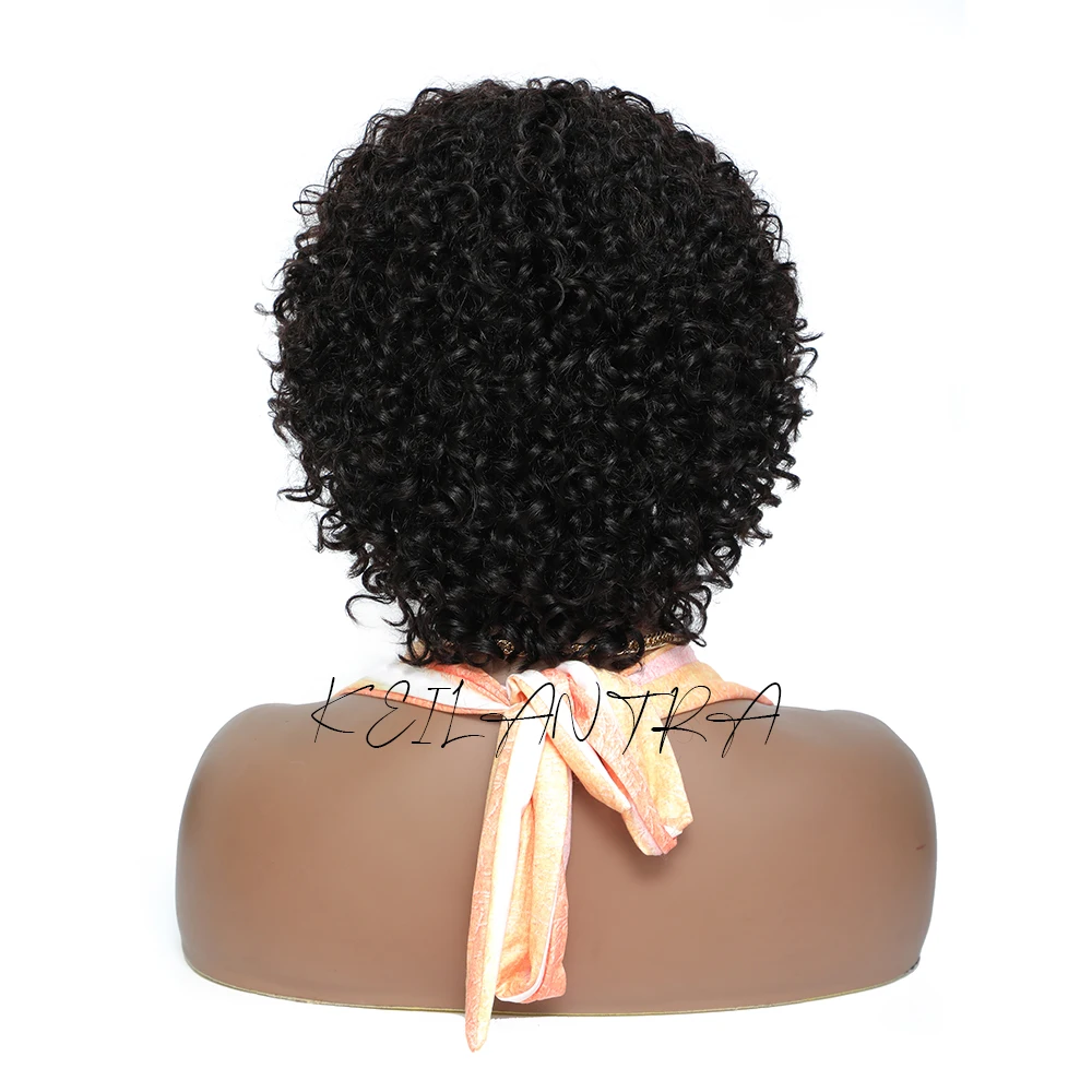 Pixie Cut Human Hair Wigs For Black Women Afro Rose Curly Funmi Glueless Wigs with Bangs Short Bouncy Curly Bob Wig With Bangs