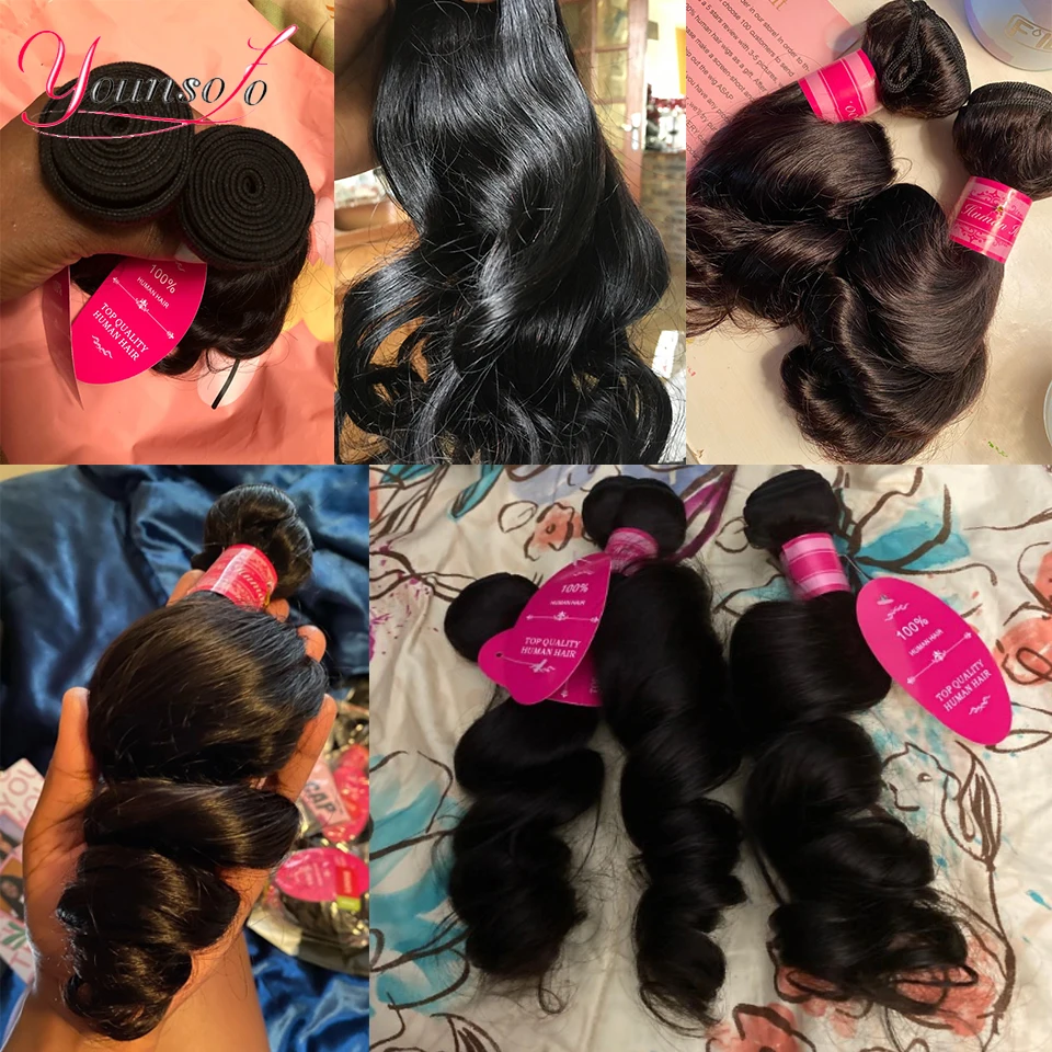 Younsolo Loose Wave Bundles Brazilian Human Hair Loose Weave Bundles 1/3/4/Pcs Lot Natural Black Human Hair Extensions For Woman