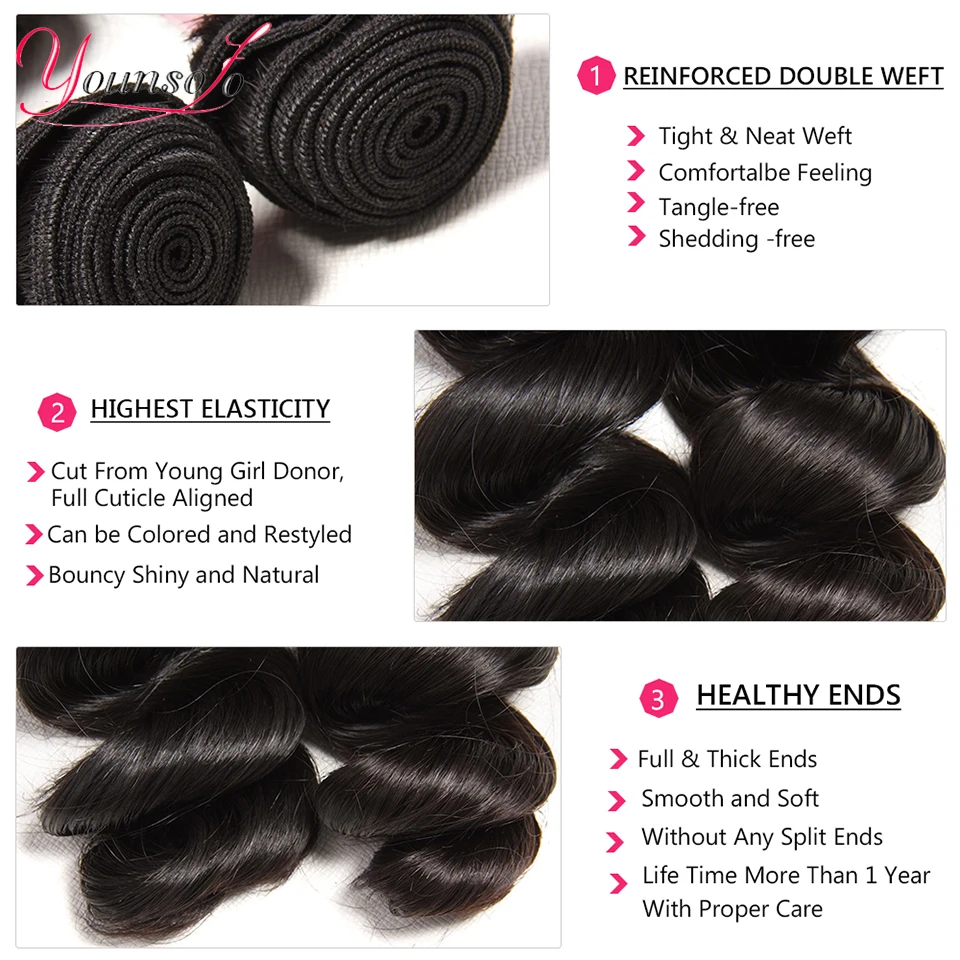 Younsolo Brazilian Loose Wave Hair Bundles Natural Black - Image 4