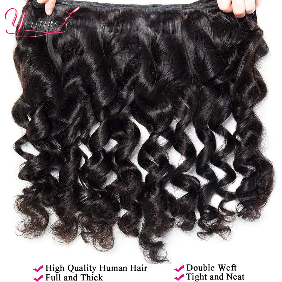 Younsolo Loose Wave Bundles Brazilian Human Hair Loose Weave Bundles 1/3/4/Pcs Lot Natural Black Human Hair Extensions For Woman