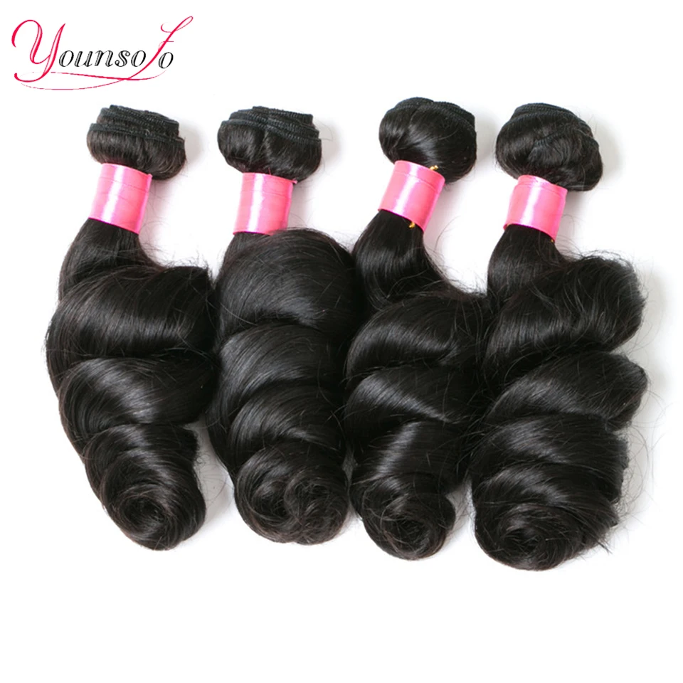 Younsolo Loose Wave Bundles Brazilian Human Hair Loose Weave Bundles 1/3/4/Pcs Lot Natural Black Human Hair Extensions For Woman