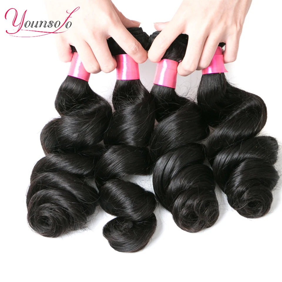 Younsolo Loose Wave Bundles Brazilian Human Hair Loose Weave Bundles 1/3/4/Pcs Lot Natural Black Human Hair Extensions For Woman