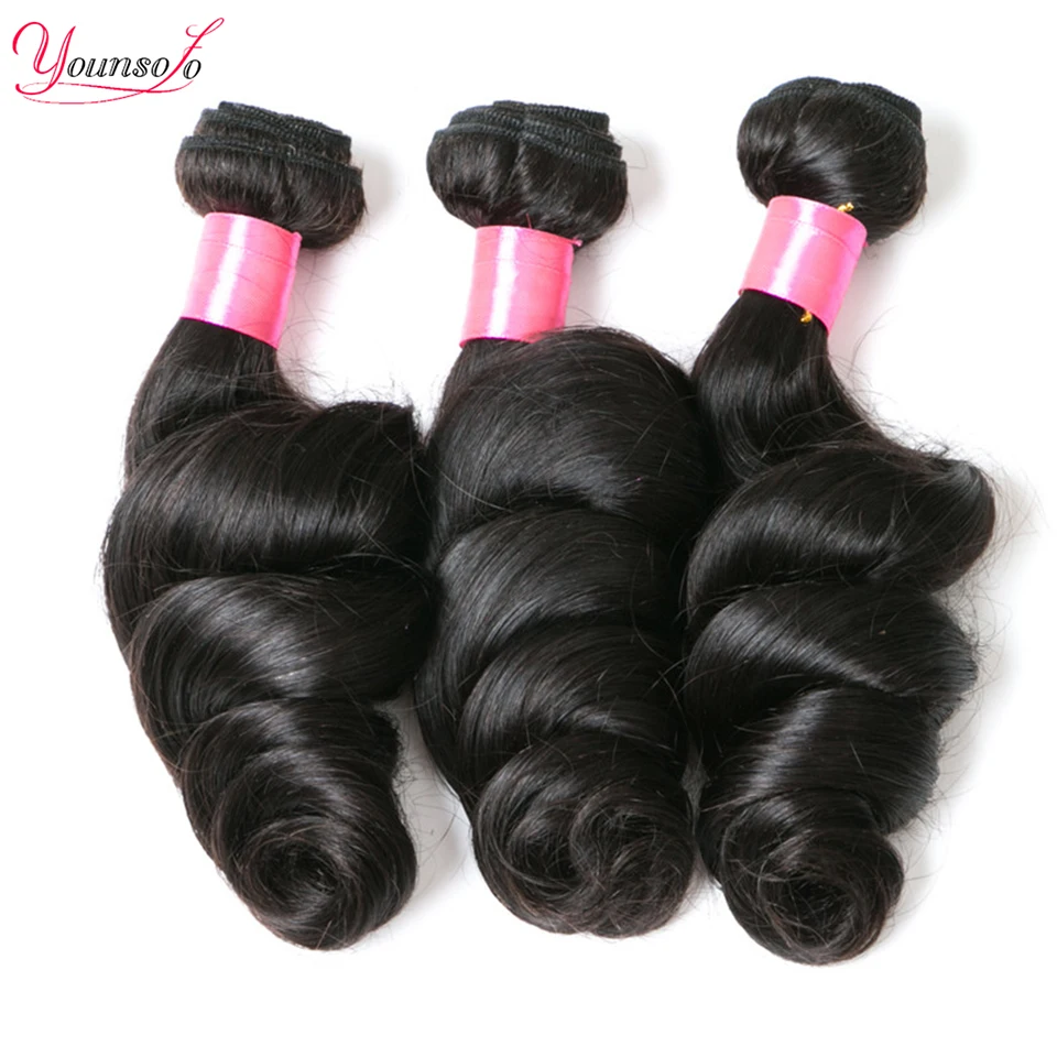 Younsolo Loose Wave Bundles Brazilian Human Hair Loose Weave Bundles 1/3/4/Pcs Lot Natural Black Human Hair Extensions For Woman