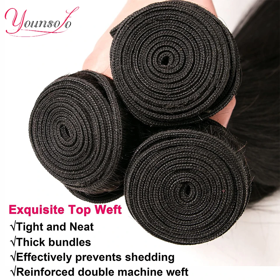 Younsolo Loose Wave Bundles Brazilian Human Hair Loose Weave Bundles 1/3/4/Pcs Lot Natural Black Human Hair Extensions For Woman