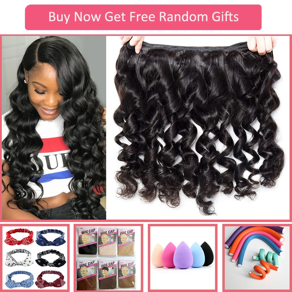 Younsolo Loose Wave Bundles Brazilian Human Hair Loose Weave Bundles 1/3/4/Pcs Lot Natural Black Human Hair Extensions For Woman
