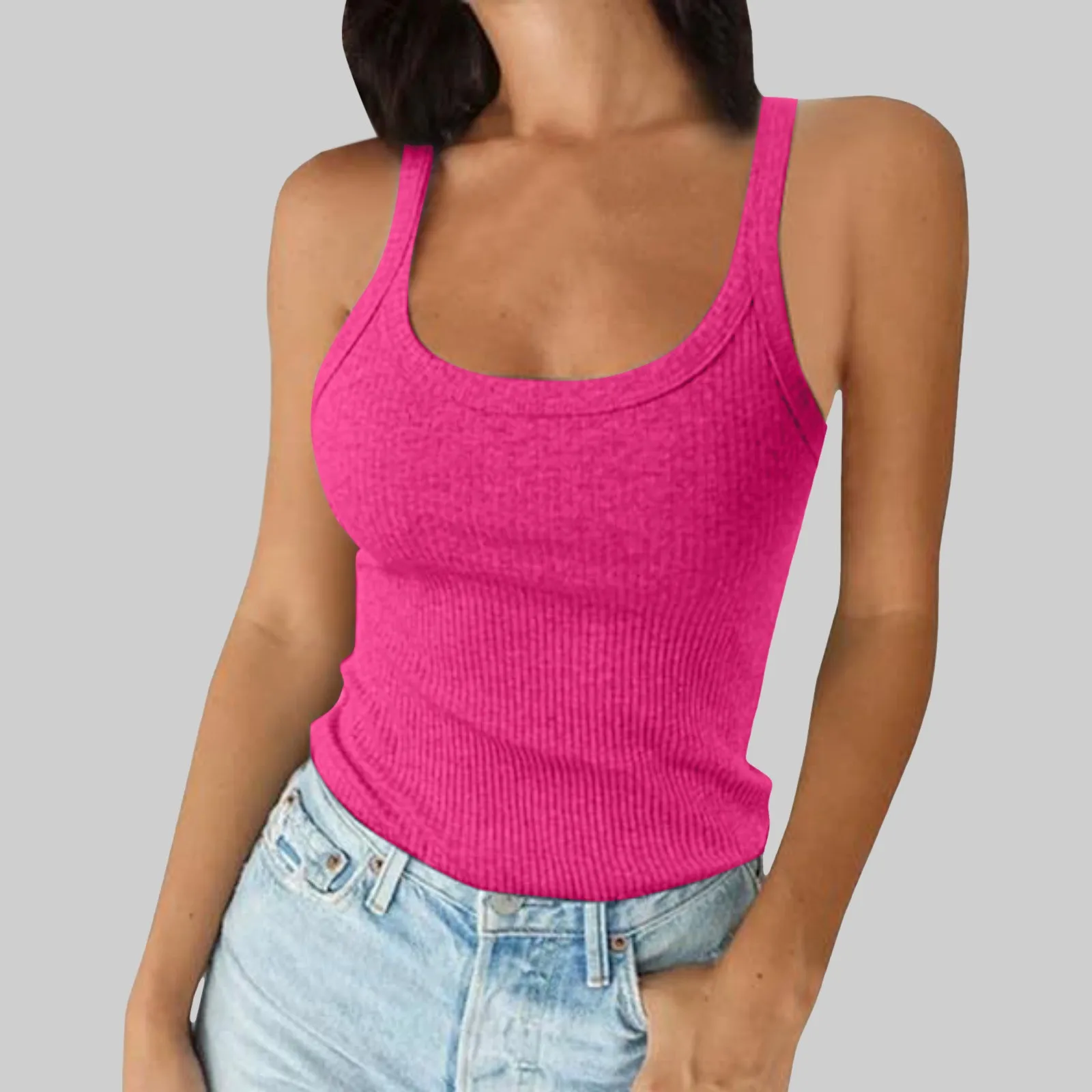 Women’s O Neck Sleeveless Ribbed Knit Tank Top – Summer 2025 - Image 3