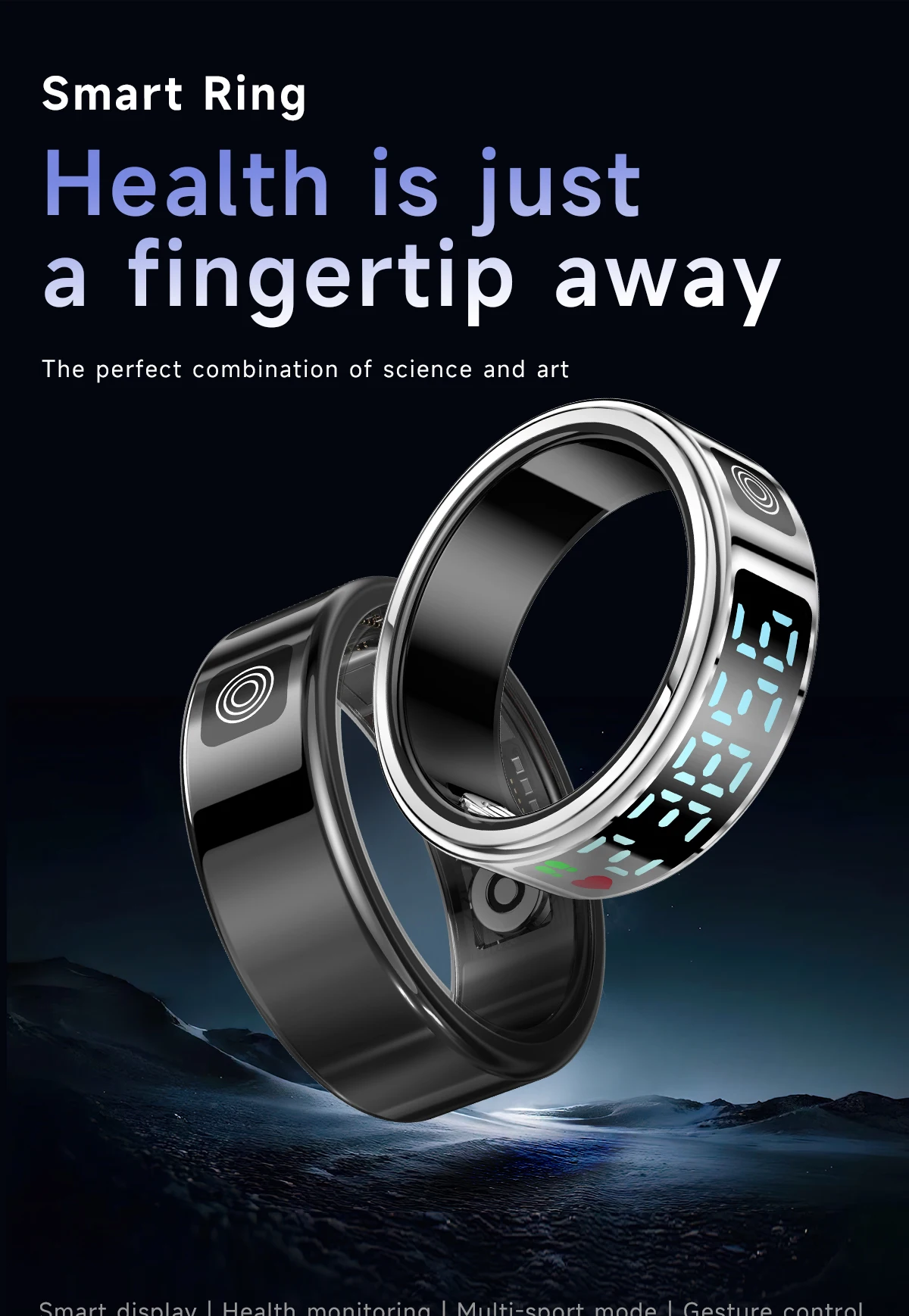 SR08 Stainless Steel Smart Ring with Digital Display, Black, Golden or Silvery