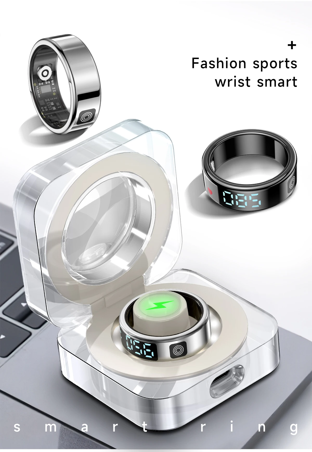 SR08 Stainless Steel Smart Ring with Digital Display, Black, Golden or Silvery