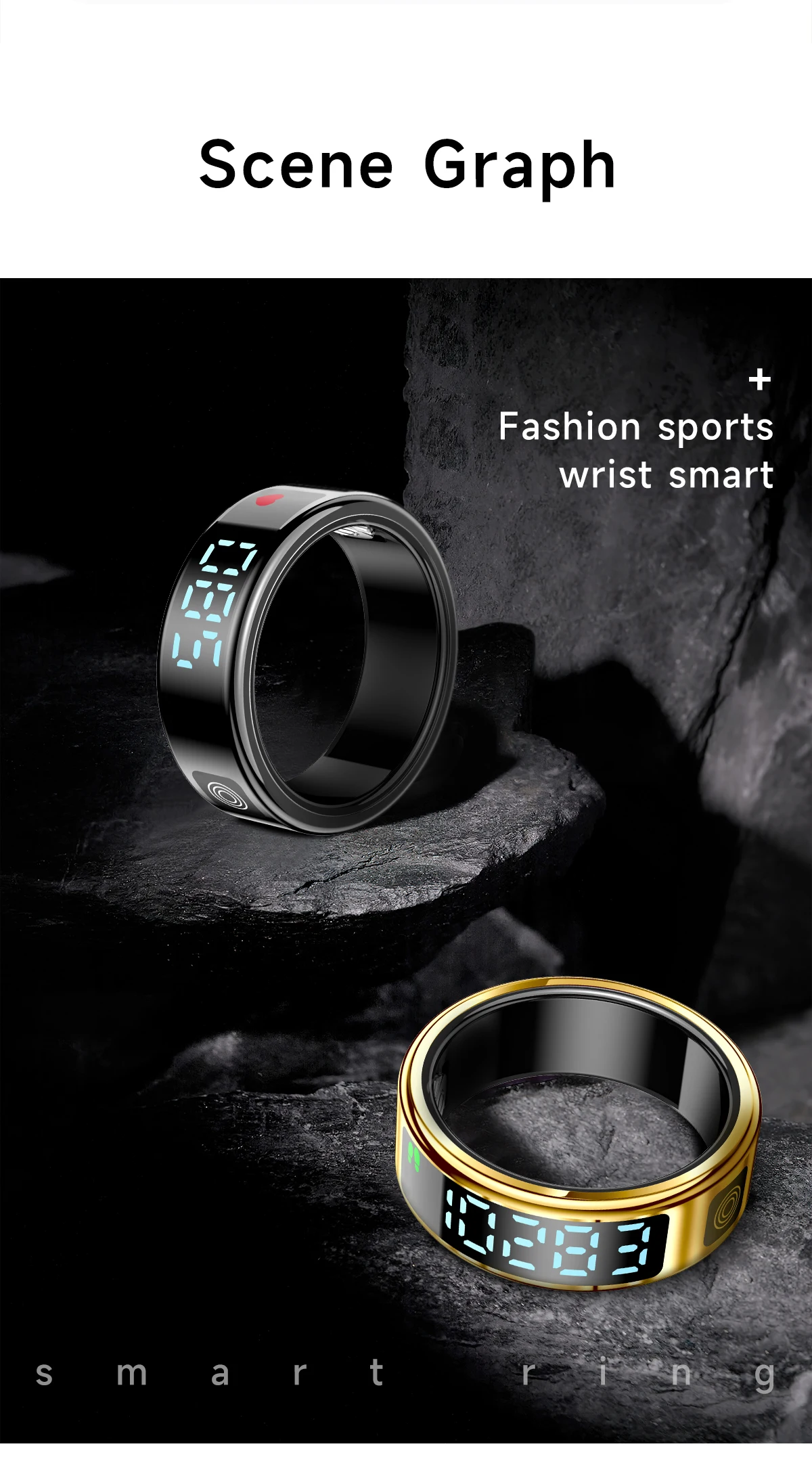 SR08 Stainless Steel Smart Ring with Digital Display, Black, Golden or Silvery