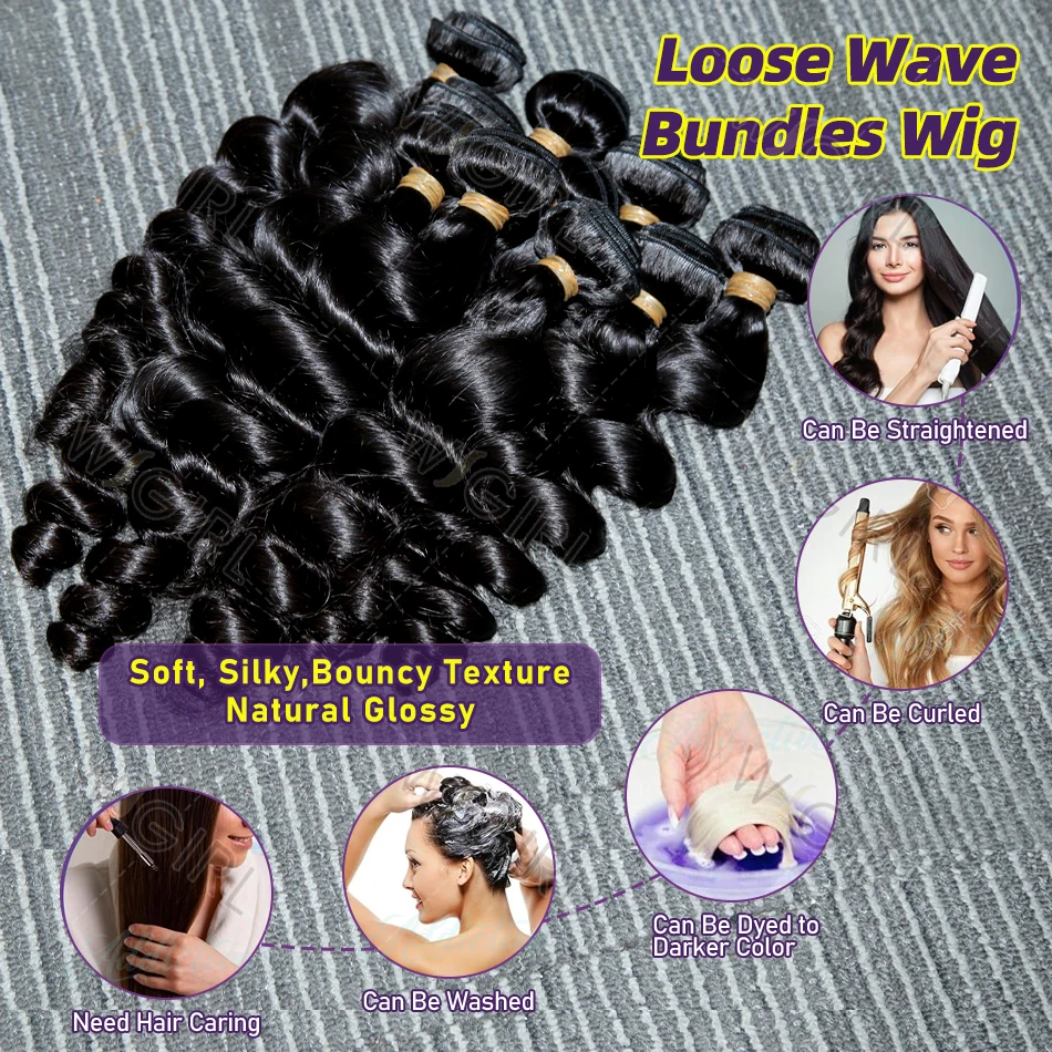 Wigirl Loose Wave Bundles 100% Human Hair Raw Virgin Unprocessed Extensions 2 3 4 Loose Deep Wave Bundles Double Weft Wholesale
