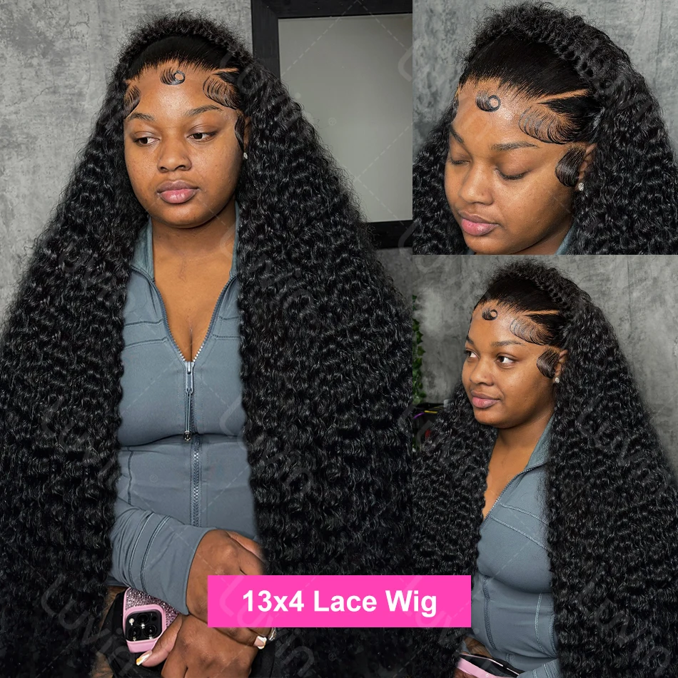 Luvin 40 Inch Deep Wave 13x6 HD Transparent Lace Frontal Human Hair Wigs 220 Density Remy 13x4 Water Curly Front Wig For Women
