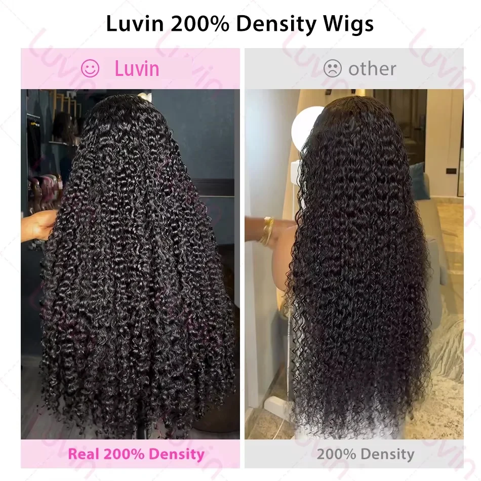 Luvin 40 Inch Deep Wave 13x6 HD Transparent Lace Frontal Human Hair Wigs 220 Density Remy 13x4 Water Curly Front Wig For Women