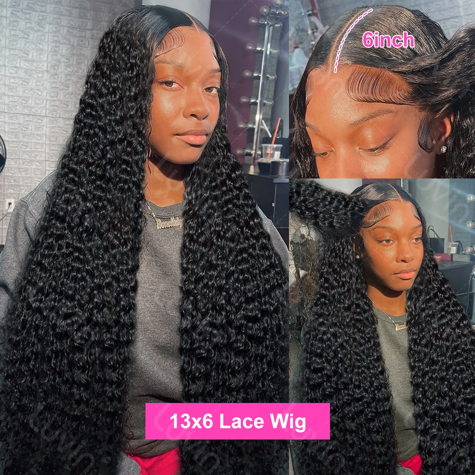 Luvin 40 Inch Deep Wave 13x6 HD Transparent Lace Frontal Human Hair Wigs 220 Density Remy 13x4 Water Curly Front Wig For Women