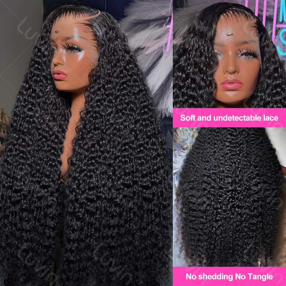Luvin 40 Inch Deep Wave 13x6 HD Transparent Lace Frontal Human Hair Wigs 220 Density Remy 13x4 Water Curly Front Wig For Women