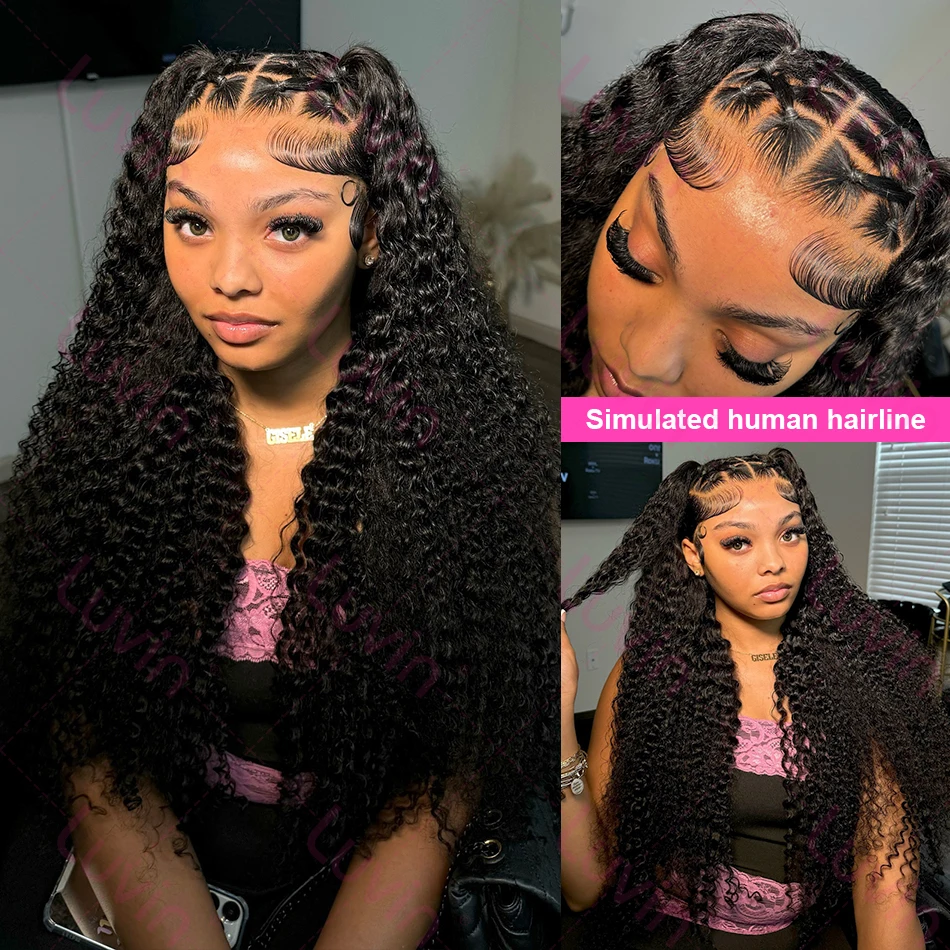 Luvin 40 Inch Deep Wave 13x6 HD Transparent Lace Frontal Human Hair Wigs 220 Density Remy 13x4 Water Curly Front Wig For Women