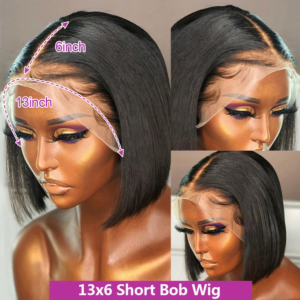 Glueless Wig Human Hair Straight bob Wigs 250% Density 13x6 Transparent Lace Frontal Wigs Pre cut Lace Short Bob Wig For Women